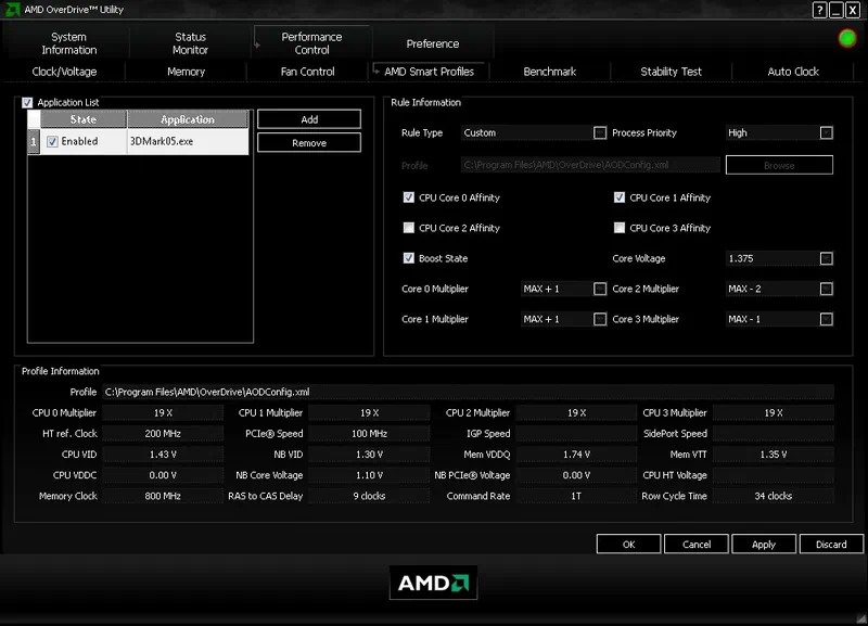 Работа с приложением AMD Overdrive