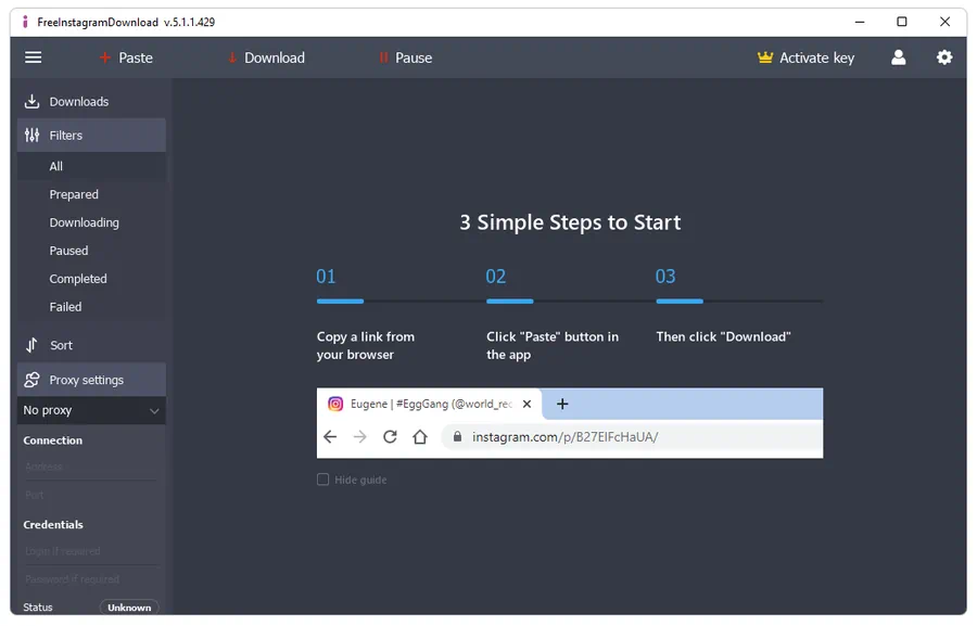 Работа с Downloader for Instagram
