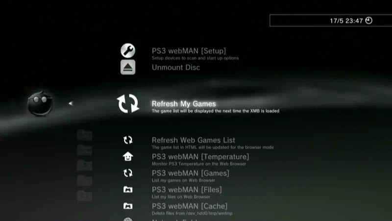 Работа с webMAN MOD