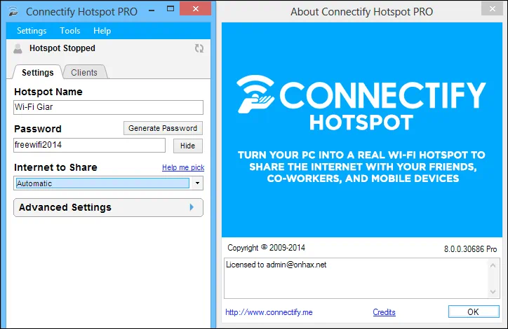 Работа с Connectify Hotspot