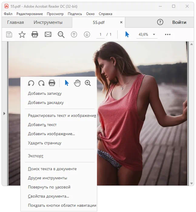 Контекстное меню Adobe Acrobat Reader