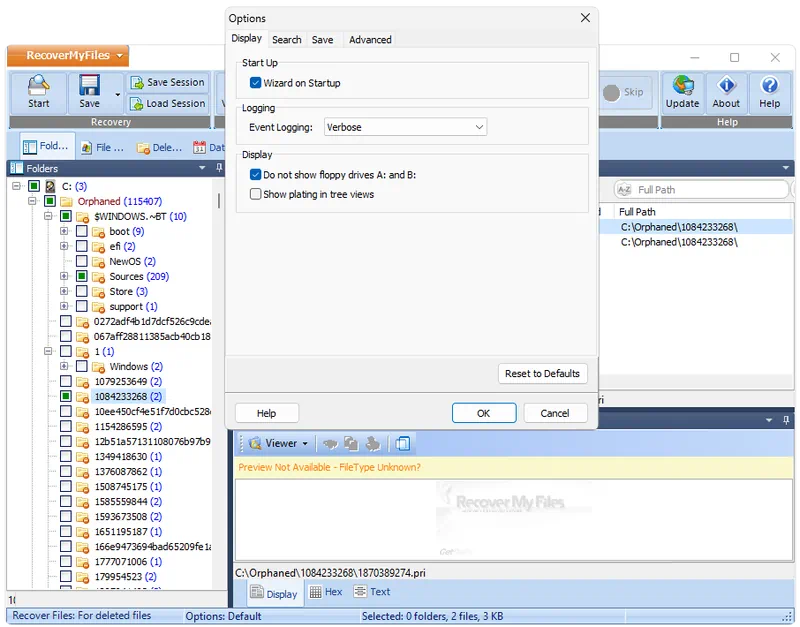 Настройки Recover My Files