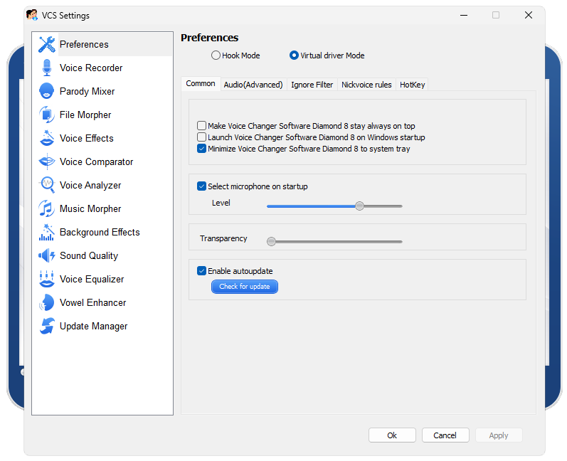 Настройки AV Voice Changer