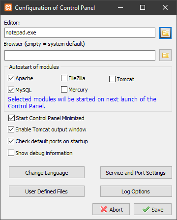 Настройки XAMPP