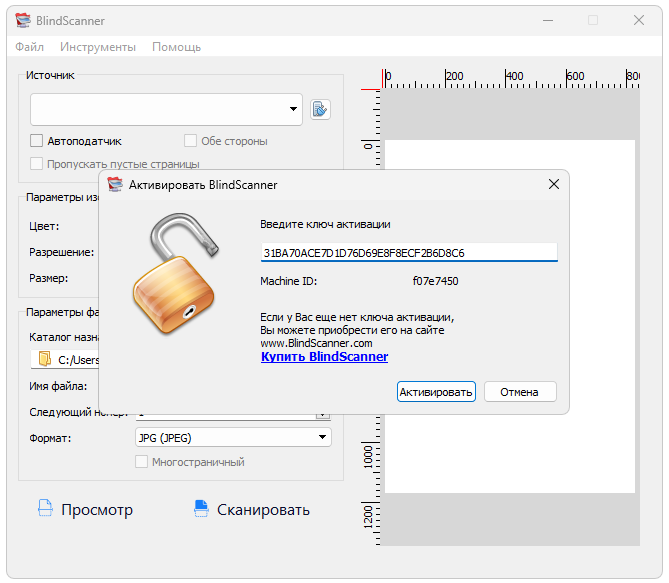Активация BlindScanner
