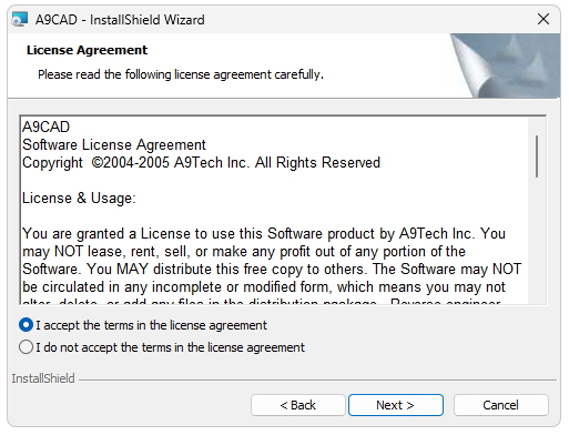 Установка A9cad