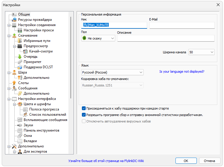Настройки Flylinkdc++