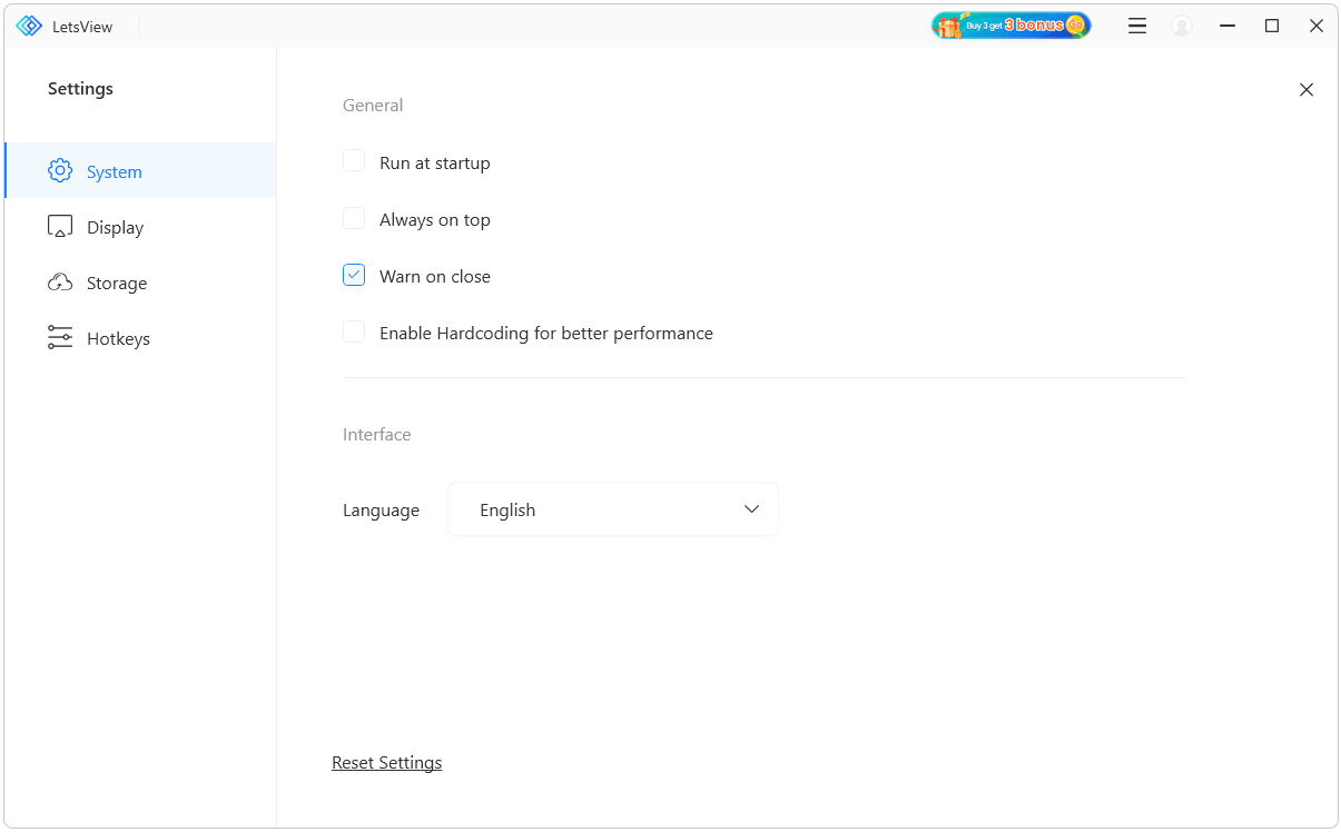 Настройки LetsView