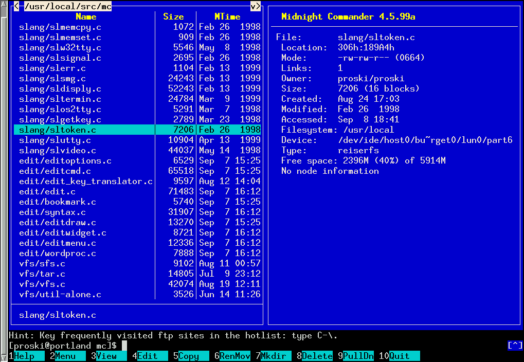 Работа с Midnight Commander